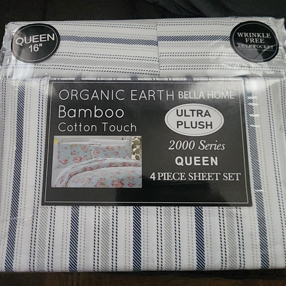 BAMBOO 4 Piece Queen Sheet Set - Black and White Stripes